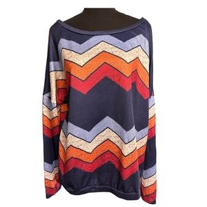 Coeur de Vague Navy Chevron Print Dolman T-Shirt, Size 2X